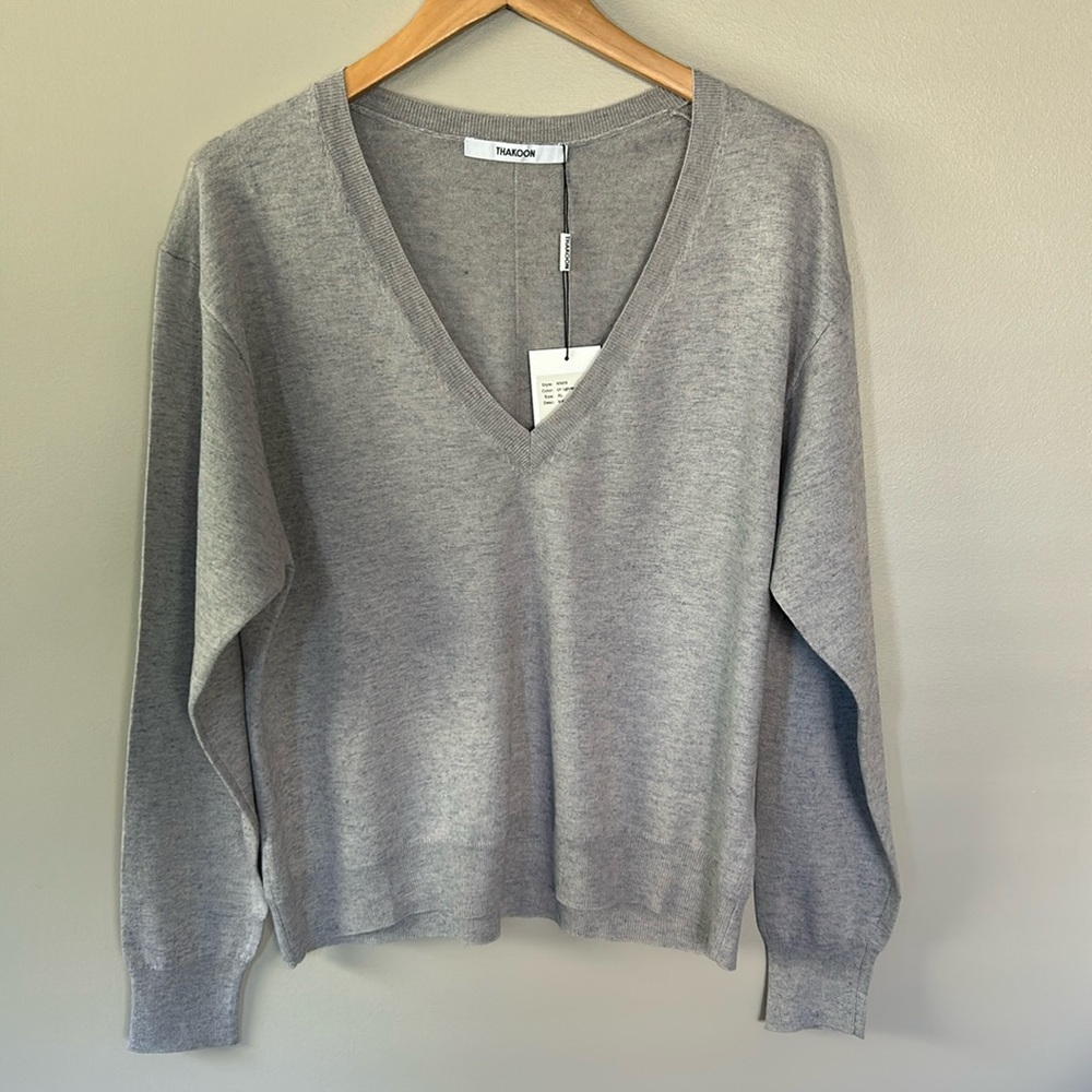 Thakoon V-Neck Sweater Sz XL‎ Light Heather Gray